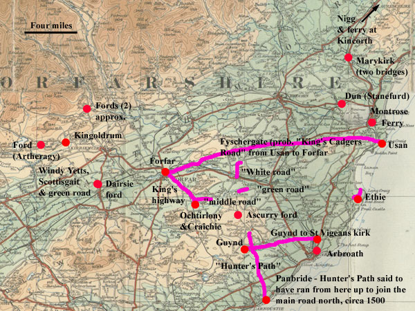 Roads mentioned in charters of Arbroath abbey - click for larger image