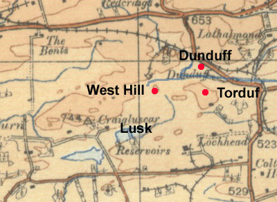 Map of area near Dunduff. Based on 1913 OS map with thanks