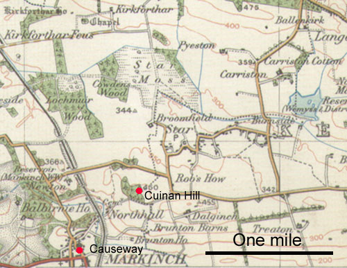 Map, north-east of Markinch showing Causeway, Cuinan Hill and Star